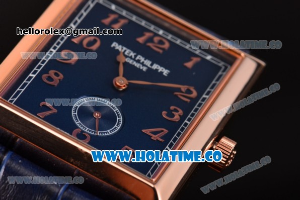 Patek Philippe Gondolo Miyota 1L45 Quartz Rose Gold Case with Blue Dial and Arabic Numeral Markers - Click Image to Close